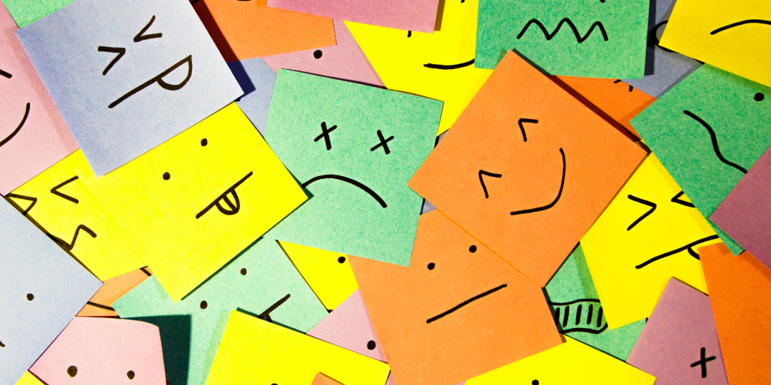 Post-it notes displaying varied emotions.