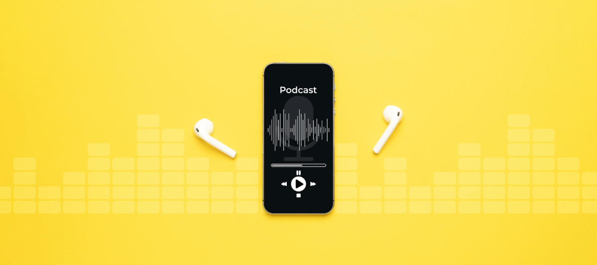 Podcast being played on a smartphone.