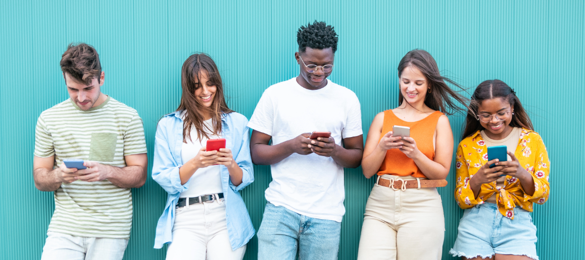 Students learning on their mobile phones.