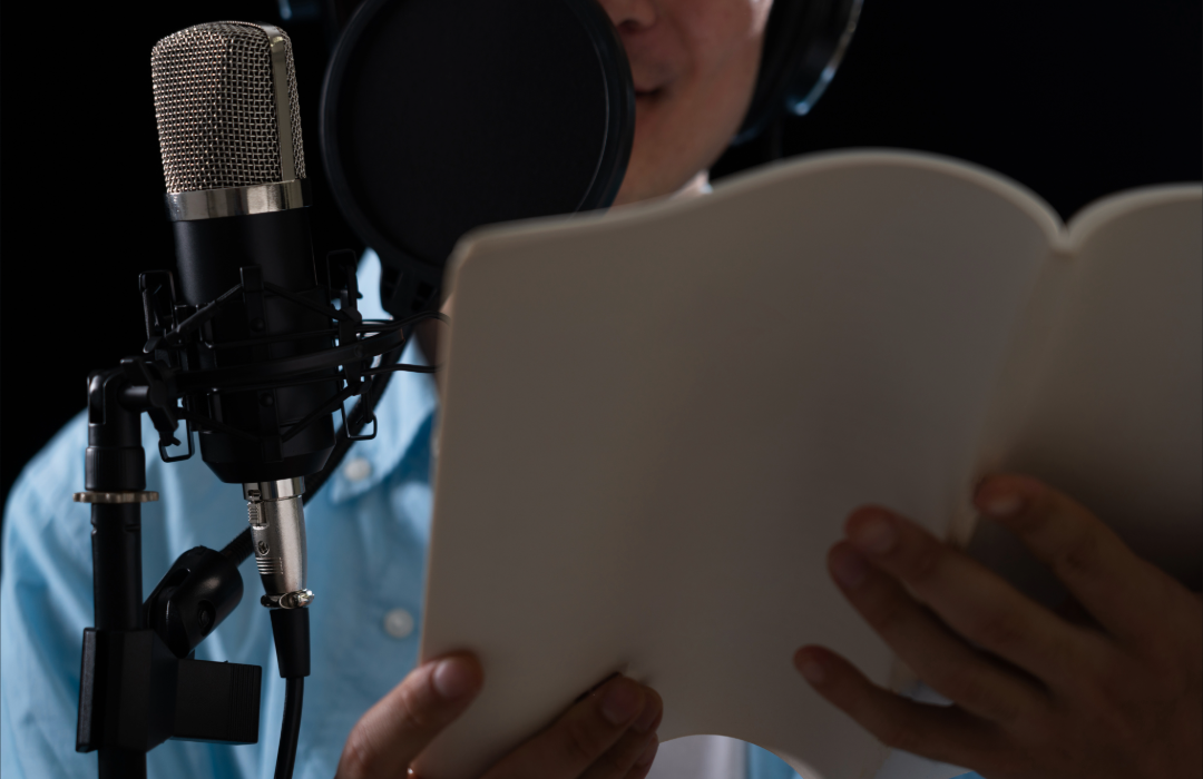 Narrator in the recording studio
